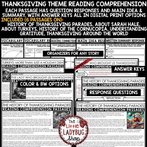Thanksgiving November Reading Passages