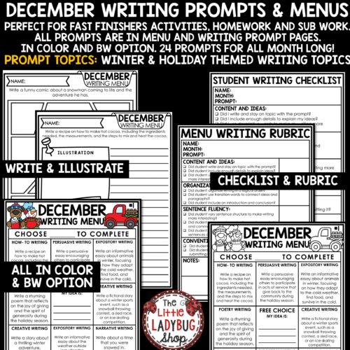 December Writing Prompts Choice Board