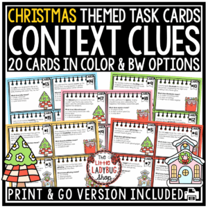 Winter Christmas Context Clues Task Cards Worksheets 3rd 4th Grade