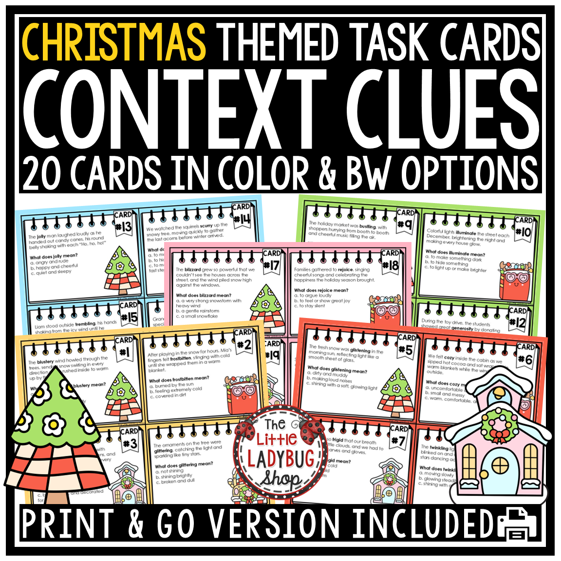 Winter Christmas Context Clues Task Cards Worksheets 3rd 4th Grade