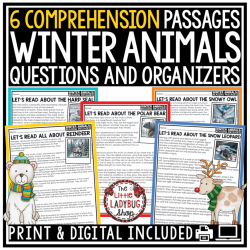 December Reindeer Winter Animals Reading Comprehension Passages 3rd 4th Grade