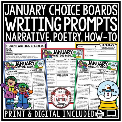 January Writing Prompts Choice Board
