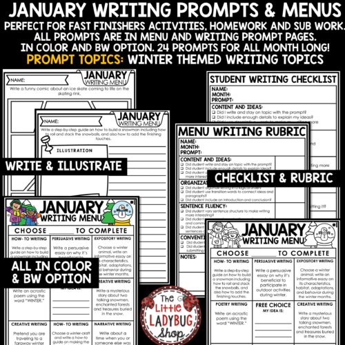January Writing Prompts Choice Board
