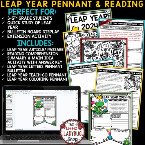 Leap Year 2024 Activities Upper Elementary Students-Reading Passage Writing Bulletin Board