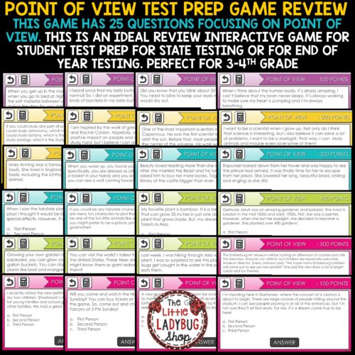 Point of View Reading Test Prep Jeopardy Game