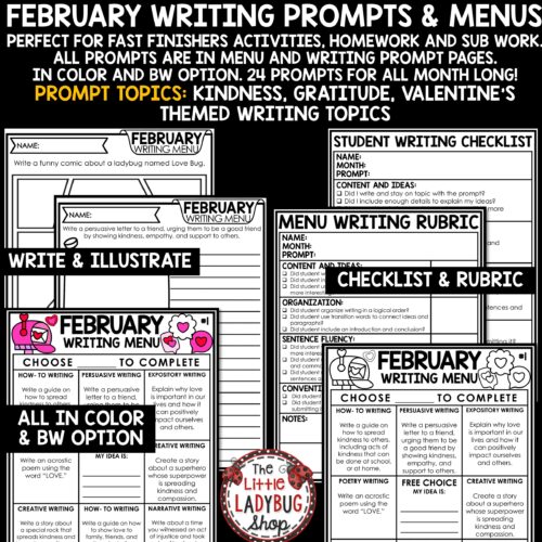 February Writing Prompts Choice Board