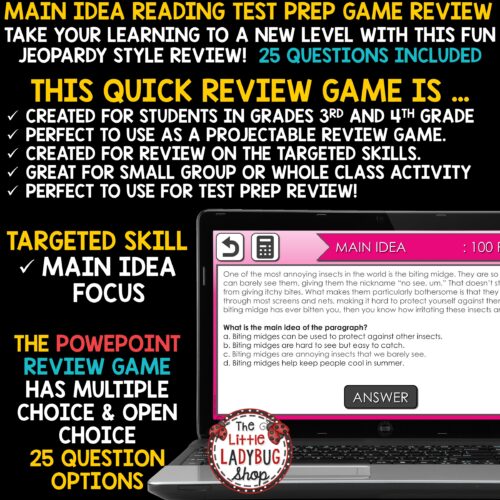 Main Idea Reading Review ELA Test Prep 3rd 4th Grade Reading Game Show Review