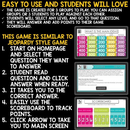 Main Idea Reading Review ELA Test Prep 3rd 4th Grade Reading Game Show Review