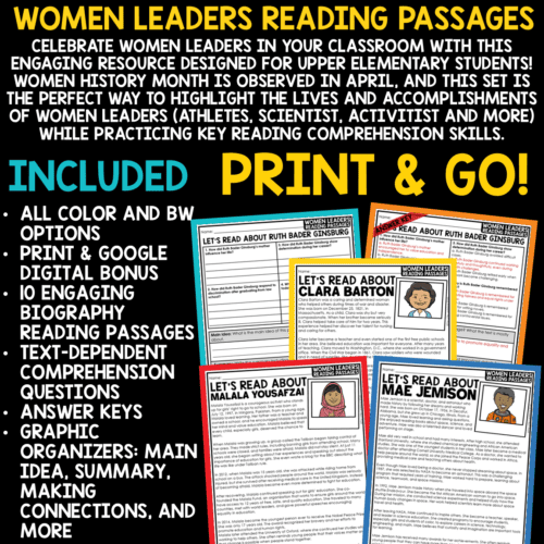 Women’s History Month Biography Reading Comprehension Passages - The ...