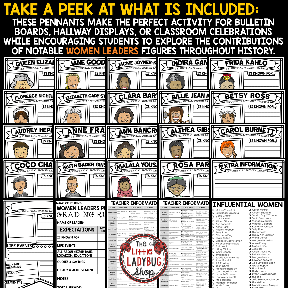 Women's History Month Biography Research Writing Project Bulletin Board Template perfect for 3rd 4th 5th grade and upper elementary students