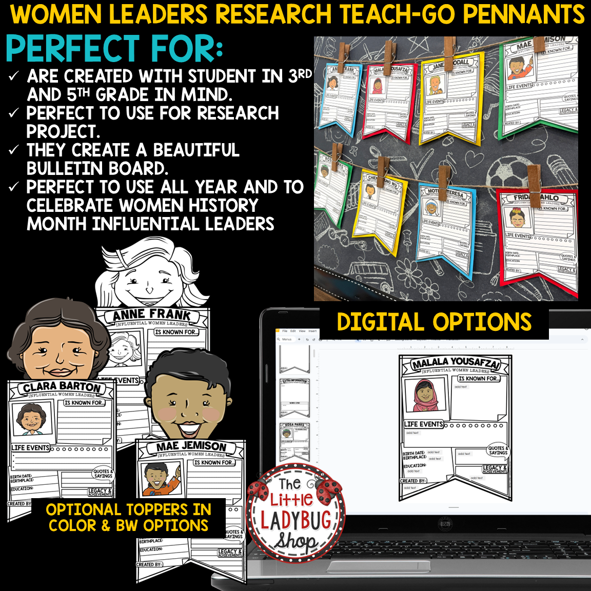 Women's History Month Biography Research Writing Project Bulletin Board Template perfect for 3rd 4th 5th grade and upper elementary students