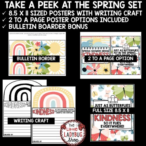 March April Springtime Kindness Posters Bulletin Board for elementary classroom decor