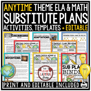 Emergency Sub Plans Template Binder 3rd 4th Grade Substitute Teacher Activities