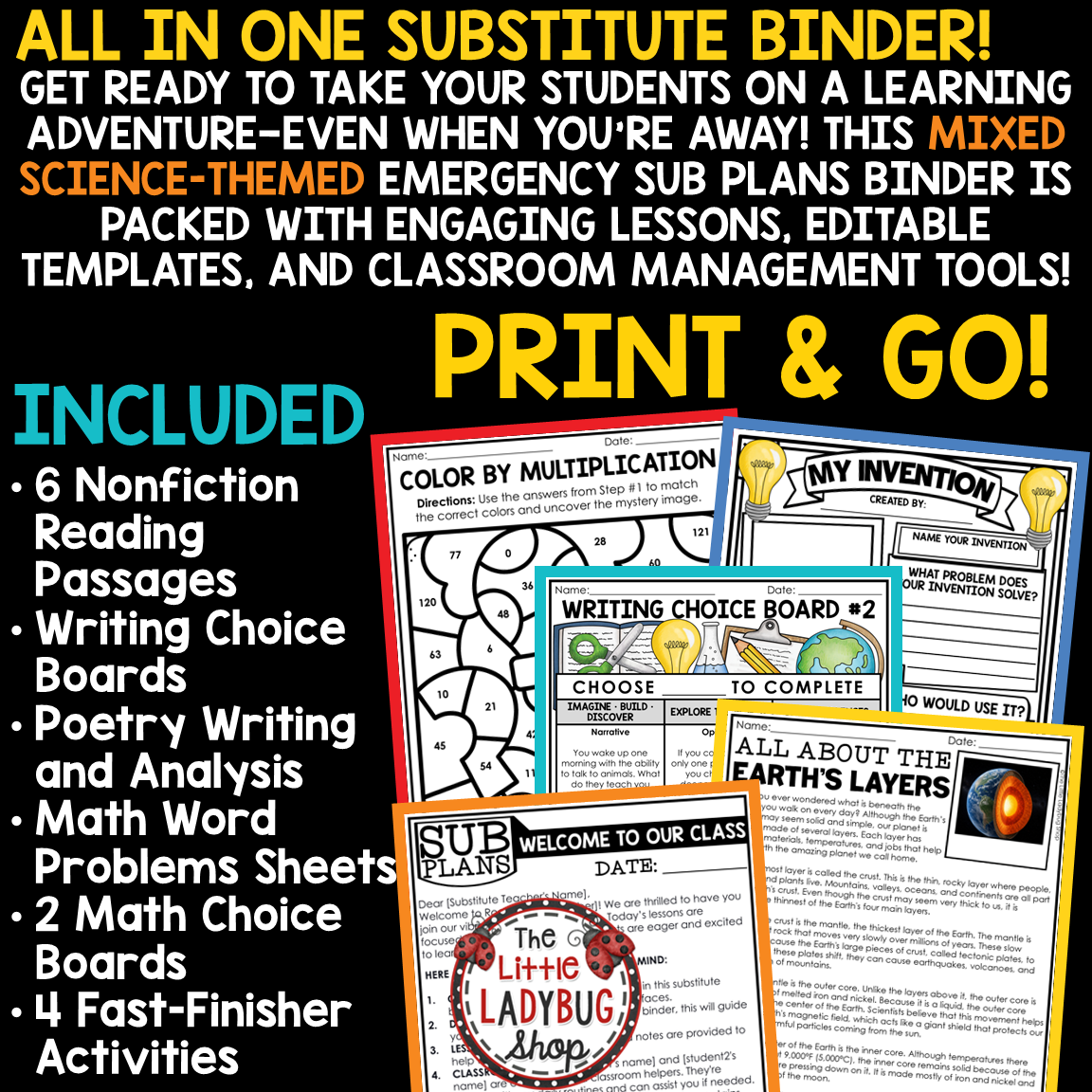 Emergency Sub Plans Template Binder 3rd 4th Grade Substitute Teacher Activities