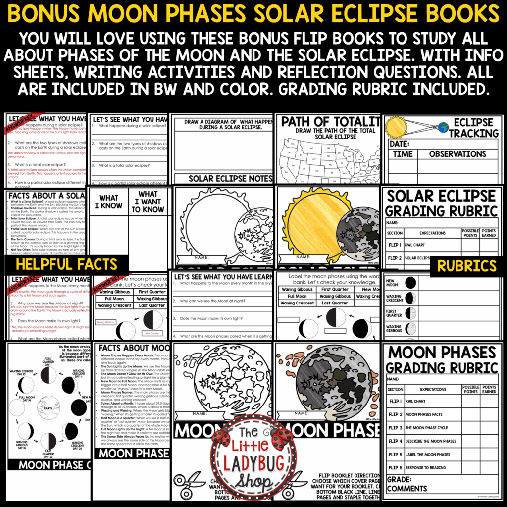 Space Solar and Lunar Eclipse Activities Moon Phases Stars ...