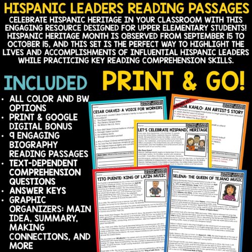Hispanic Heritage Month Activities Reading Passages 3rd 4th Grade
