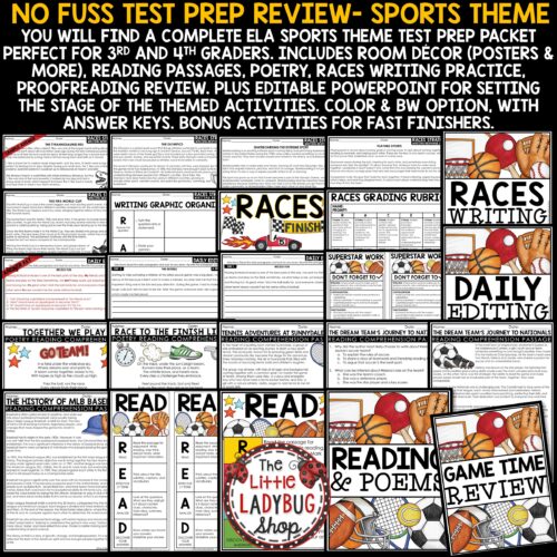 Sports Week Class Transformation Reading Writing Test Prep Review for upper elementary students