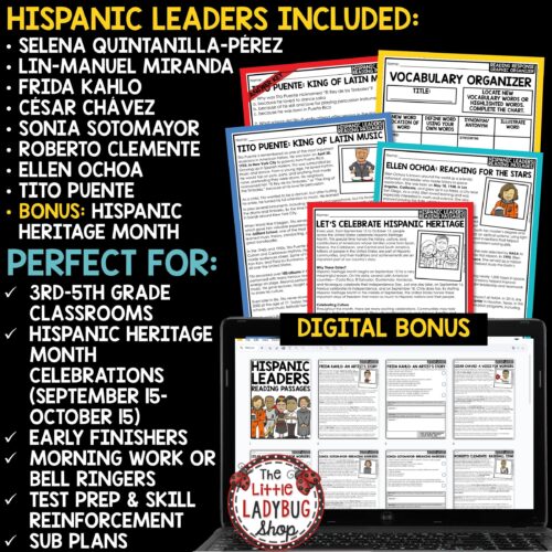 Hispanic Heritage Month Activities Reading Passages 3rd 4th Grade