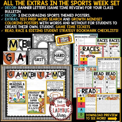 Sports Week Class Transformation Reading Writing Test Prep Review for upper elementary students