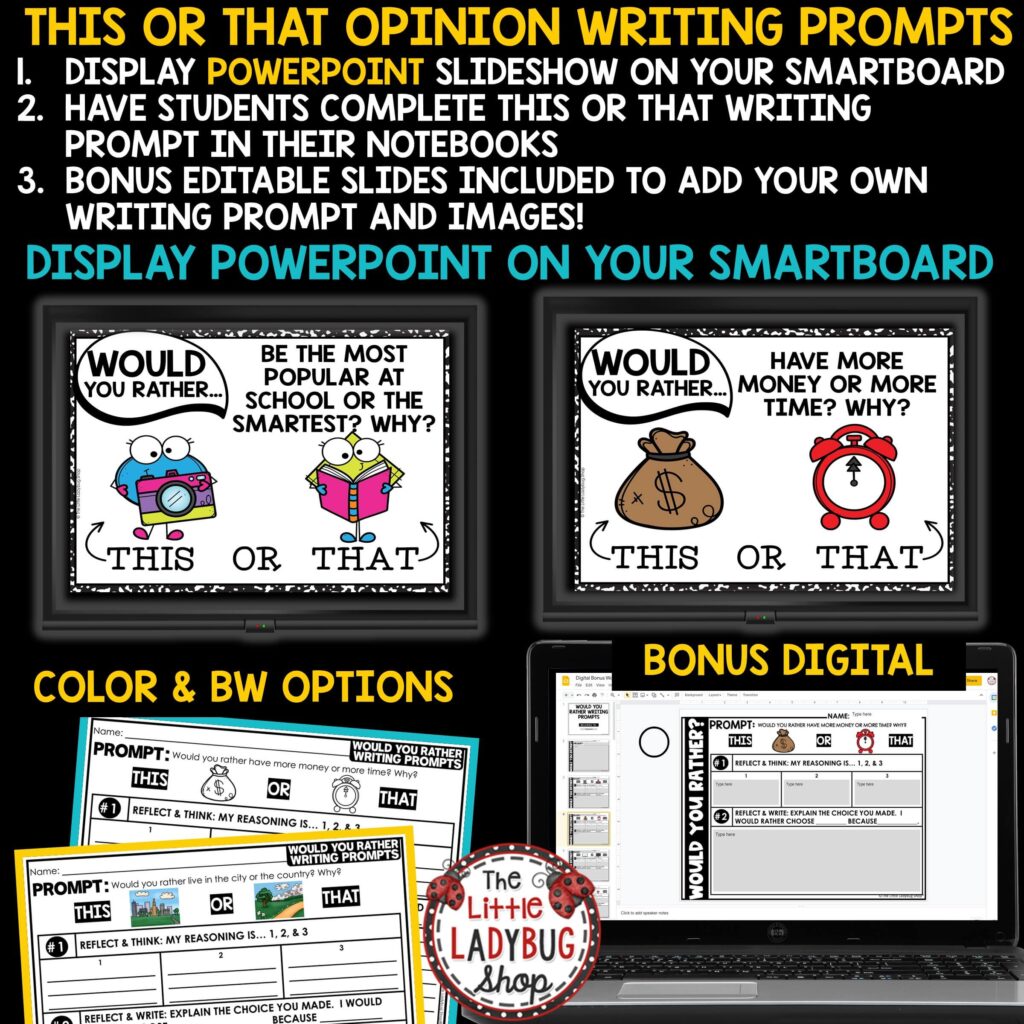 Would You Rather Opinion Writing Prompts 3rd 4rd Grade - The Little ...