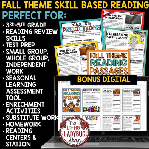 Fall October Reading Skills Comprehension Passages and Questions 3rd 4th Grade
