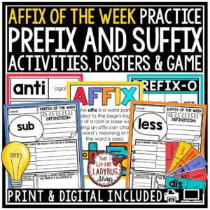 Prefixes and Suffixes Worksheets Activities Posters Vocabulary Word Work
