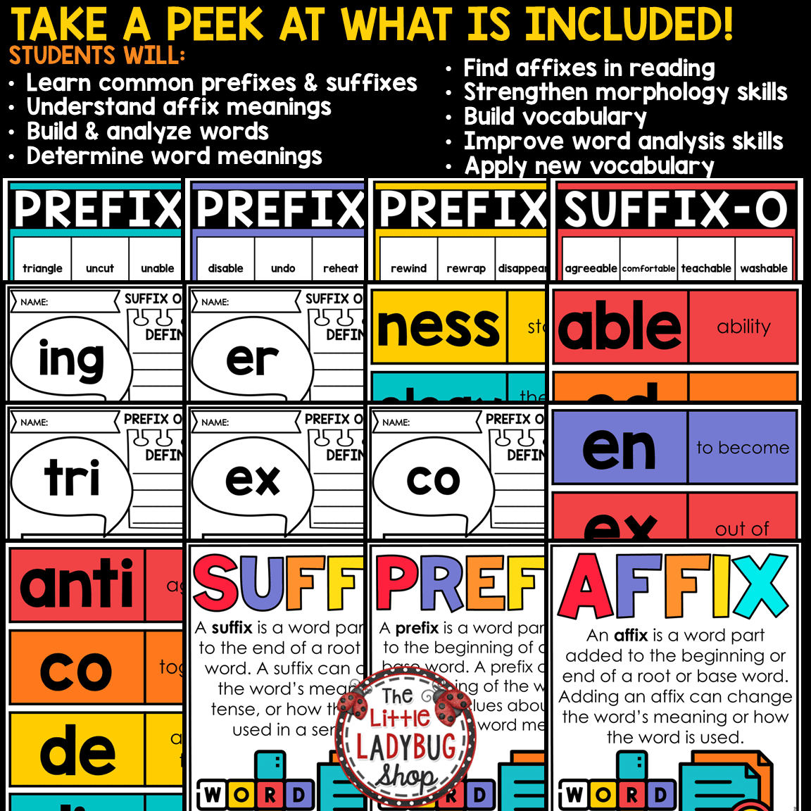 Prefixes and Suffixes Worksheets Activities Posters Vocabulary Word Work