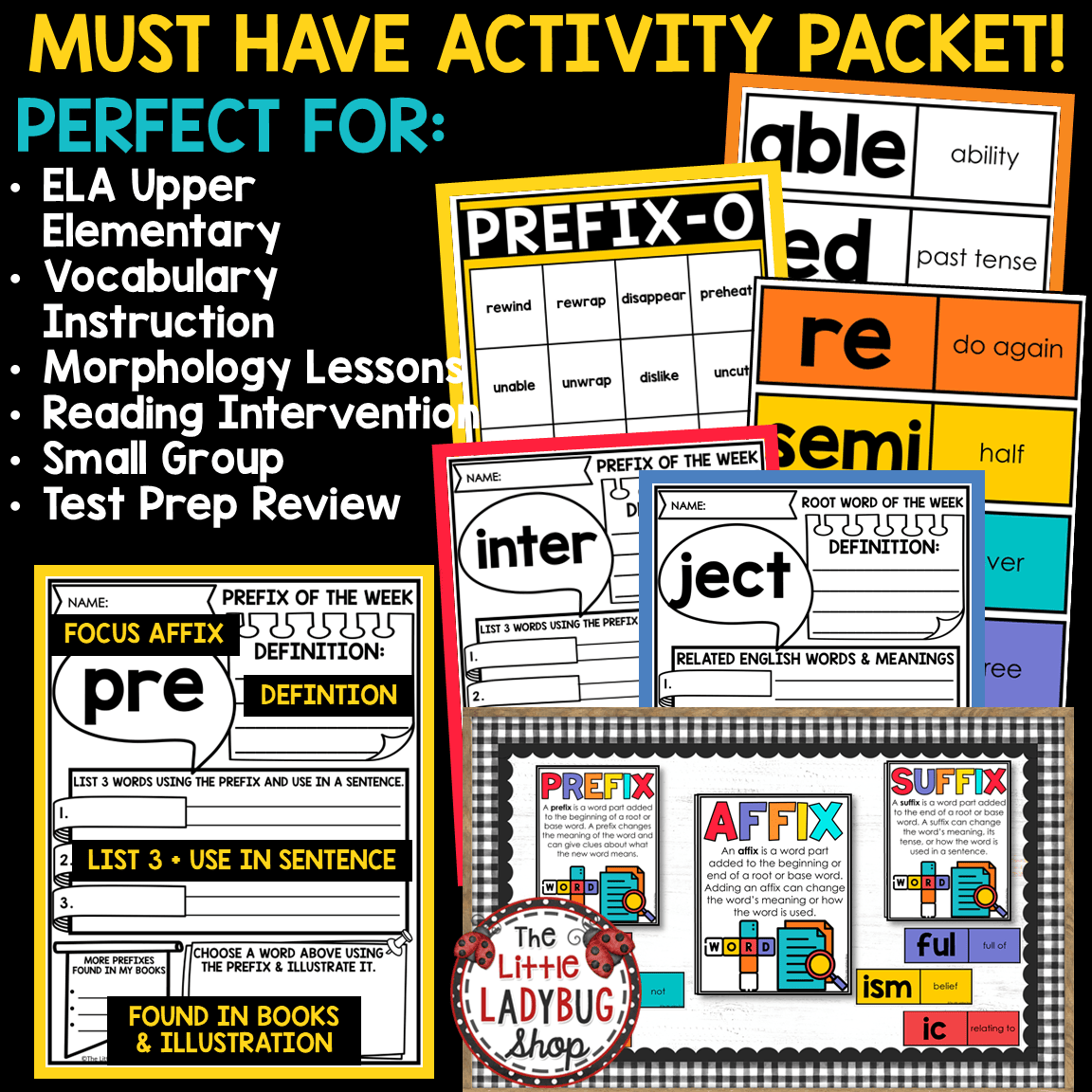Prefixes and Suffixes Worksheets Activities Posters Vocabulary Word Work