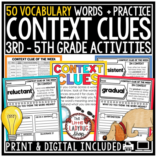 3rd 4th Grade Context Clues Tier 2 Vocabulary Activities Worksheets