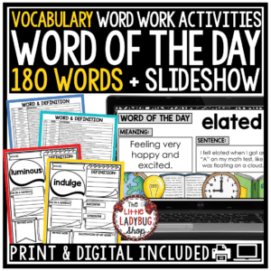 Word of The Day Vocabulary Activities Word Work Worksheets