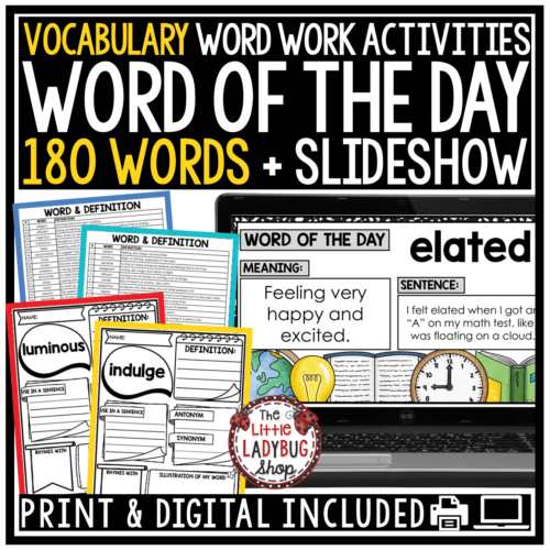 Word of The Day Vocabulary Activities Word Work Worksheets