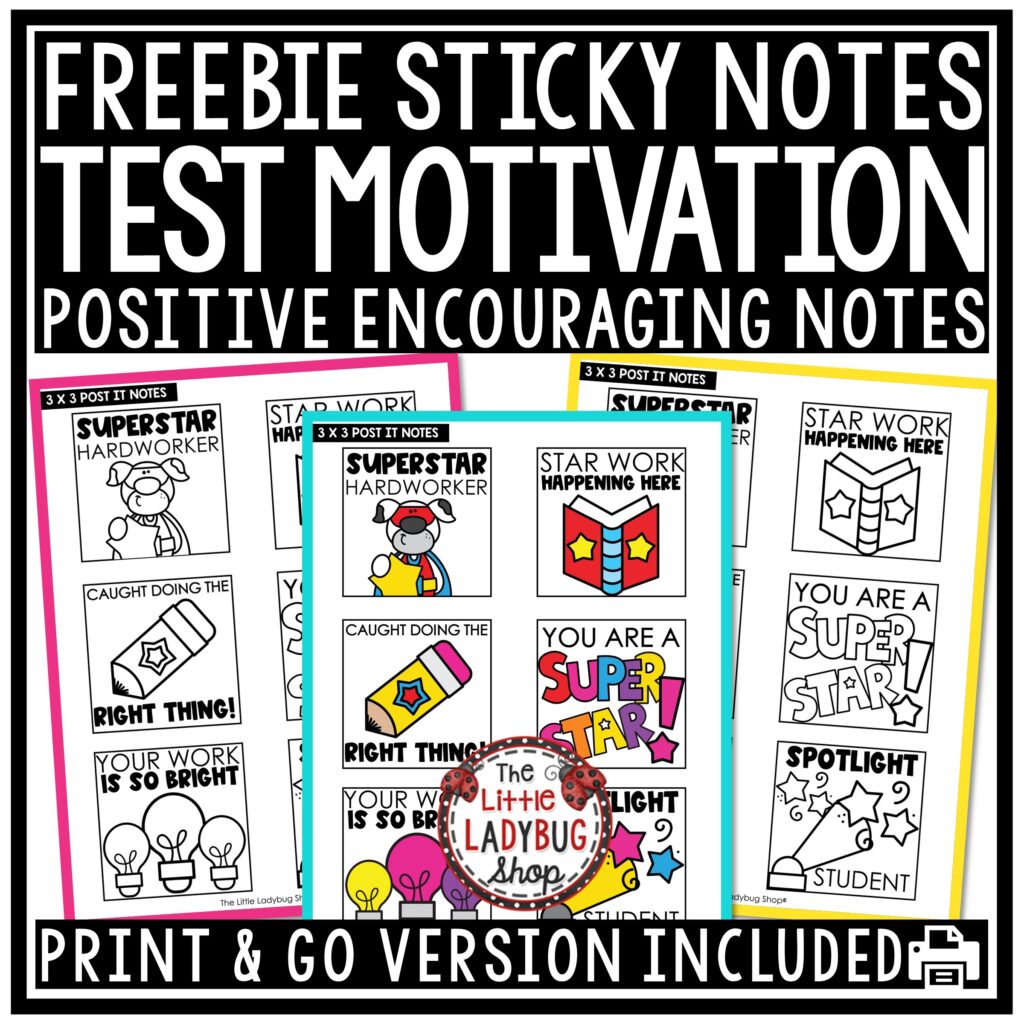 Freebie Testing Motivation Sticky Notes Upper Elementary
