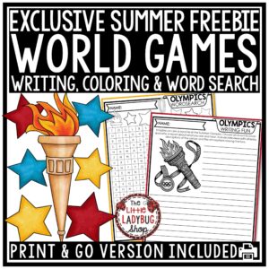 Summer Games Olympics Freebie Writing Word Search Coloring and Writing perfect to celebrate for Upper Elementary Students in 3rd, 4th and 5th grade.