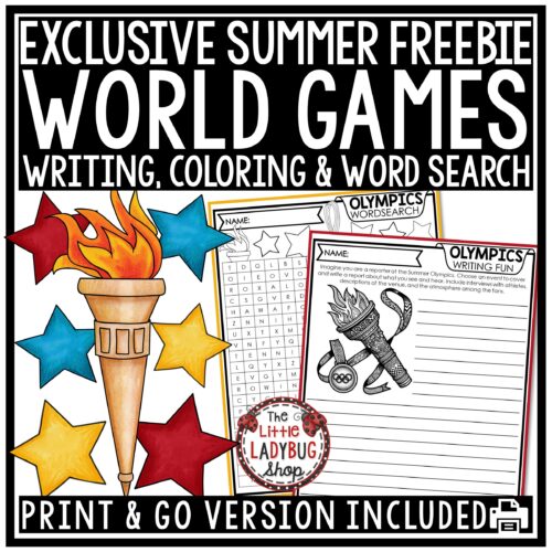 Summer Games Olympics Freebie Writing Word Search Coloring and Writing perfect to celebrate for Upper Elementary Students in 3rd, 4th and 5th grade.