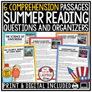 June May Summer Reading Passages Review Packet 3rd 4th Grade