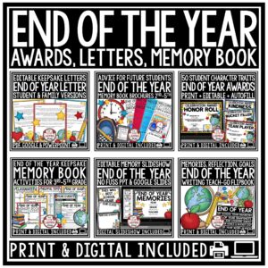 Memory Book End of Year Letter to Students Parents Editable End of Year Awards