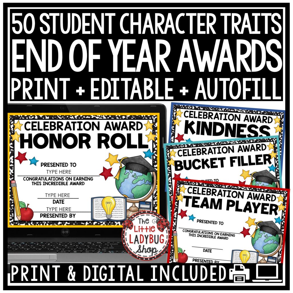 Editable End of the Year Awards Superlative Classroom Certificates