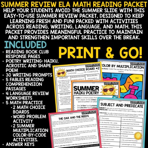 Summer Review Packet 3rd 4th Grade Summer School
