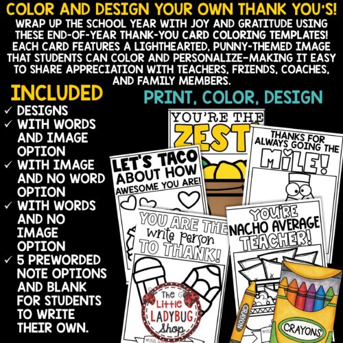 End of Year Appreciation Thank You Cards Coloring Pages