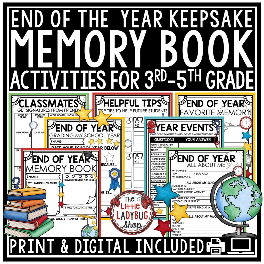 End of Year Memory Book 3rd 4th 5th Grade Last Week of School Writing Activities