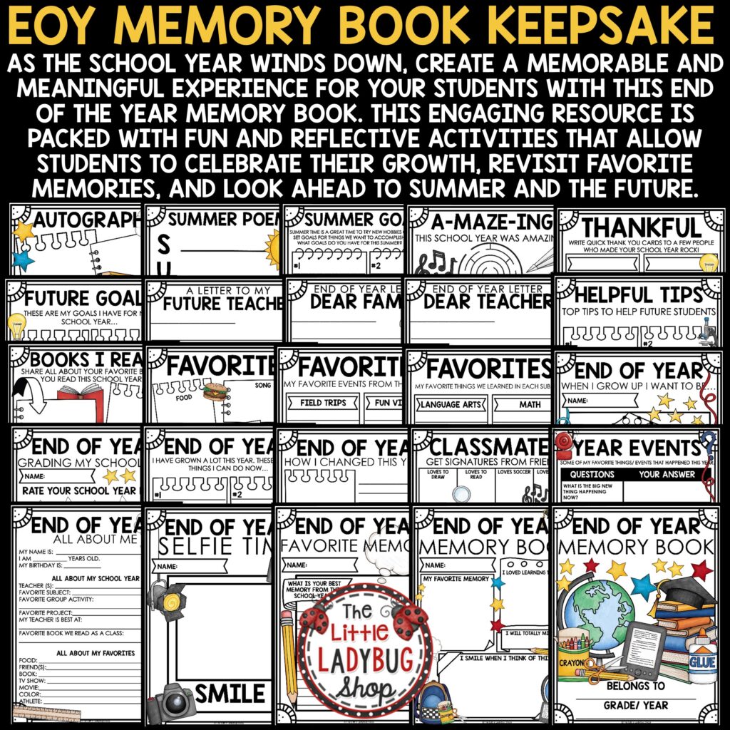 End of Year Memory Book 3rd 4th 5th Grade Last Week of School Writing Activities