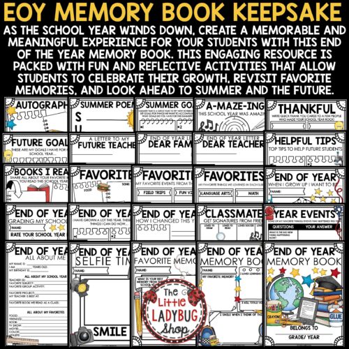 End of Year Memory Book 3rd 4th 5th Grade Last Week of School Writing Activities