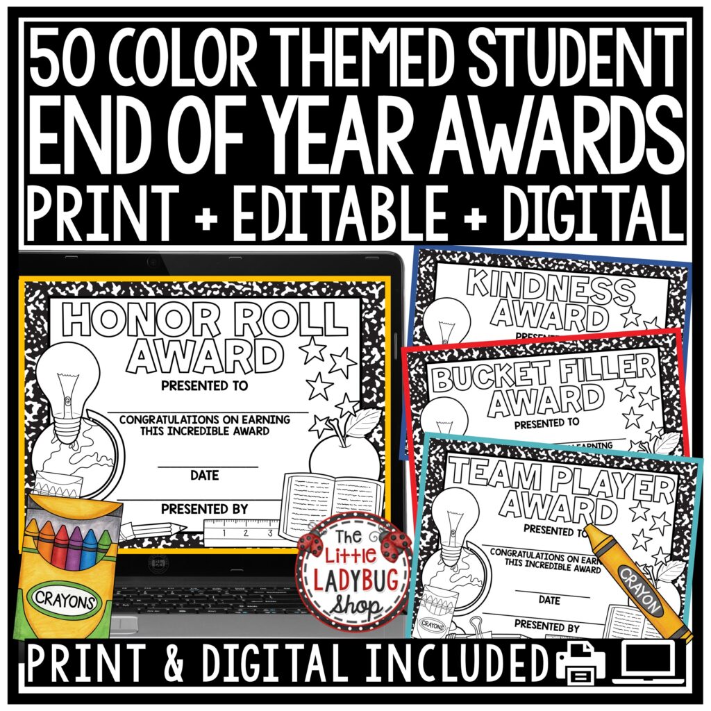 Editable Coloring End of the Year Awards Superlative Certificates