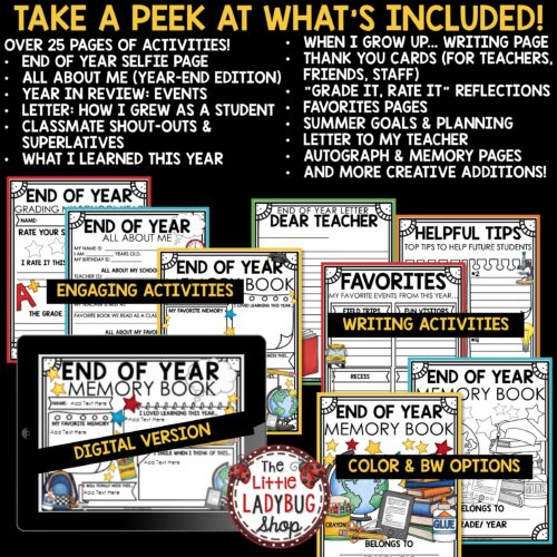 End of Year Memory Book 3rd 4th 5th Grade Last Week of School Writing Activities