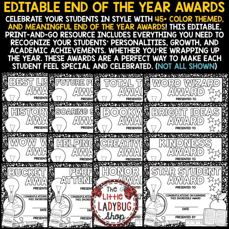 Editable Coloring End of the Year Awards Superlative Certificates - The ...