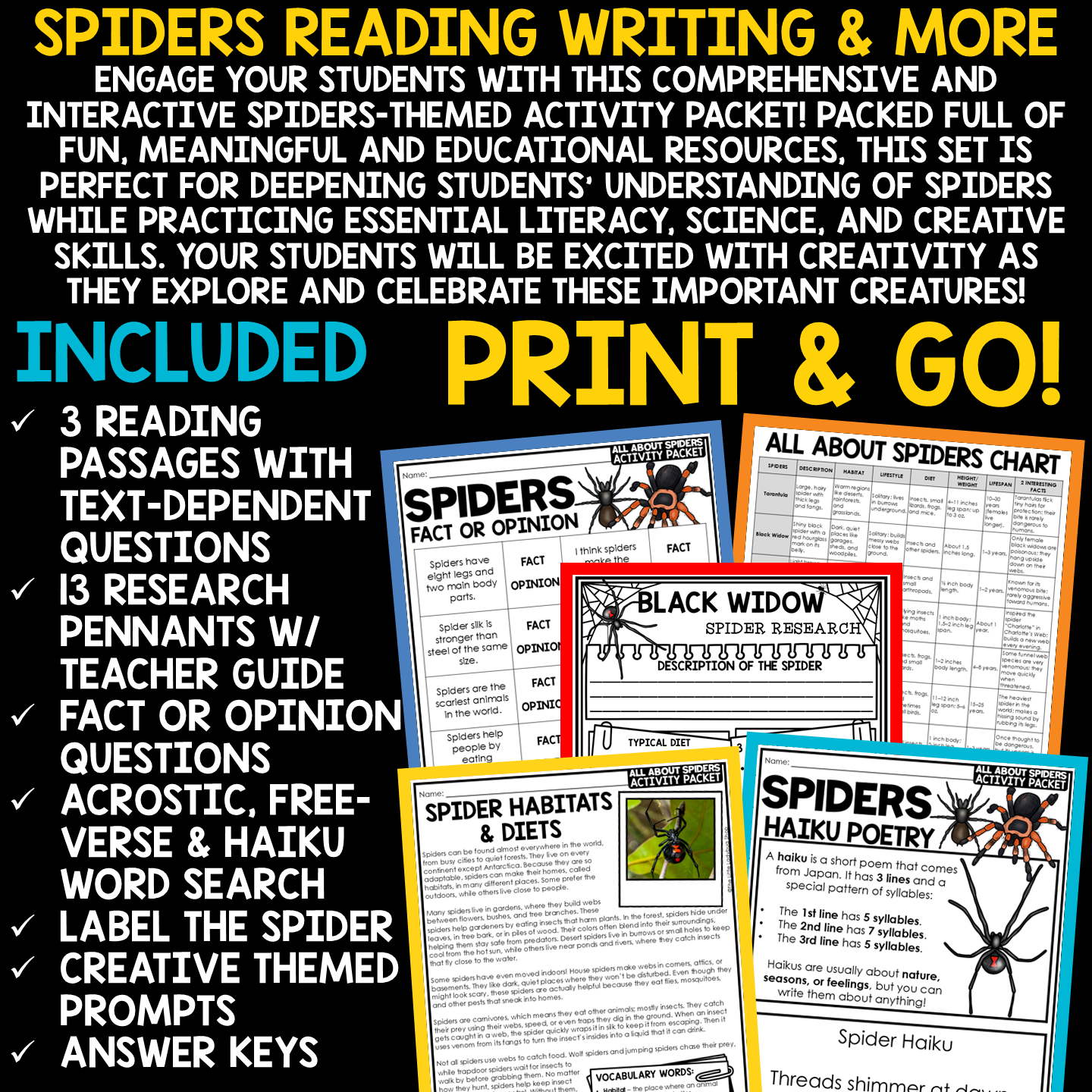 Spiders Reading Passages Craft Arachnids Spiders Habitat Activities