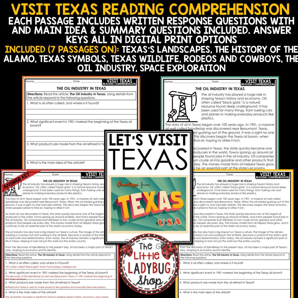 Texas Reading Comprehension Passages 3rd 4th Grade - The Little Ladybug ...