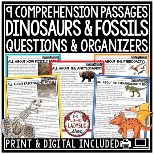 Dinosaurs Activities Reading Passages Types of Fossils Worksheets