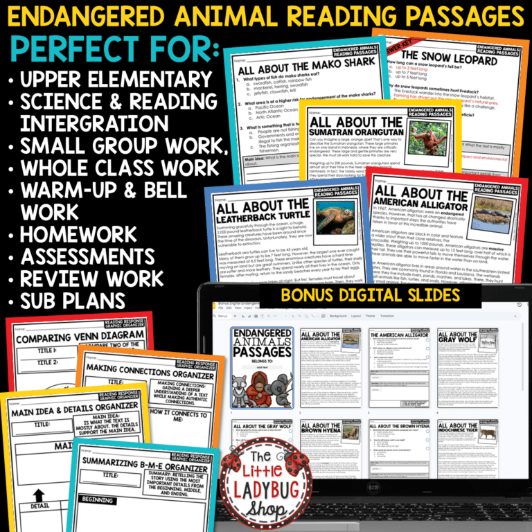 Earth Day Endangered Animals Species Reading Comprehension Passages ...