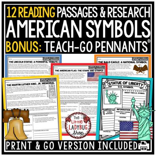 US American Symbols of the United Stated Landmarks Worksheets Reading Passages 3rd 4th 5th Grade